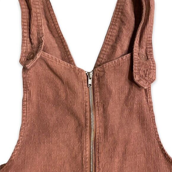 Corduroy Pinafore Dusty Mauve Pink Zip Overall Midi Dress - Picture 10 of 12